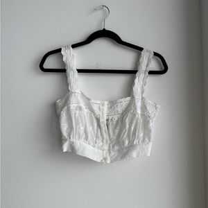 White Lace Crop Button-Front Tank small